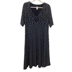 Kentucky Derby Dress Size XL Polka Dot Navy Blue Rosette Short Sleeve Slinky